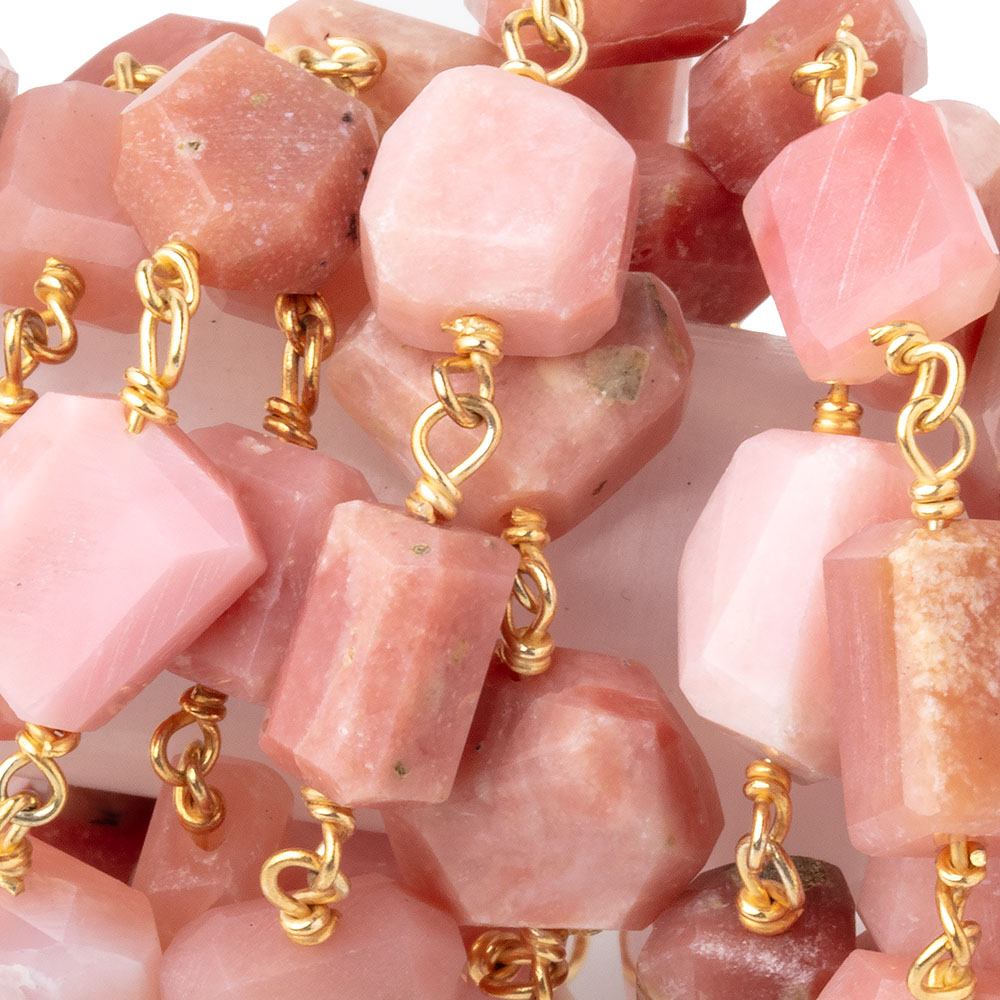 6x5-10x8mm Pink Peruvian Opal Faceted Nugget Beads on Vermeil Chain - Beadsofcambay.com