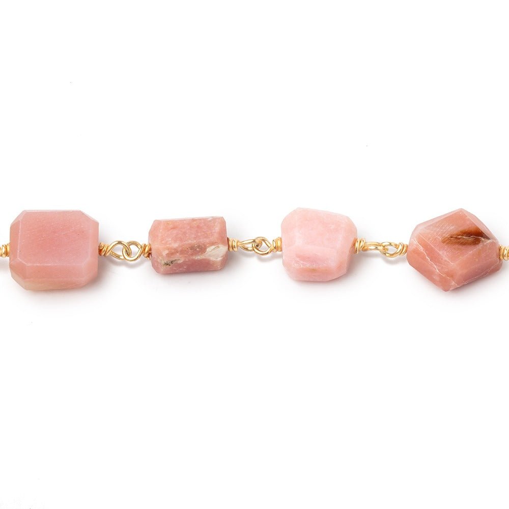 6x5-10x8mm Pink Peruvian Opal Faceted Nugget Beads on Vermeil Chain - Beadsofcambay.com