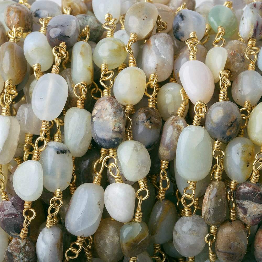 6x5-11x6mm Blue Peruvian Opal plain nuggets Gold plated Chain by the foot - Beadsofcambay.com