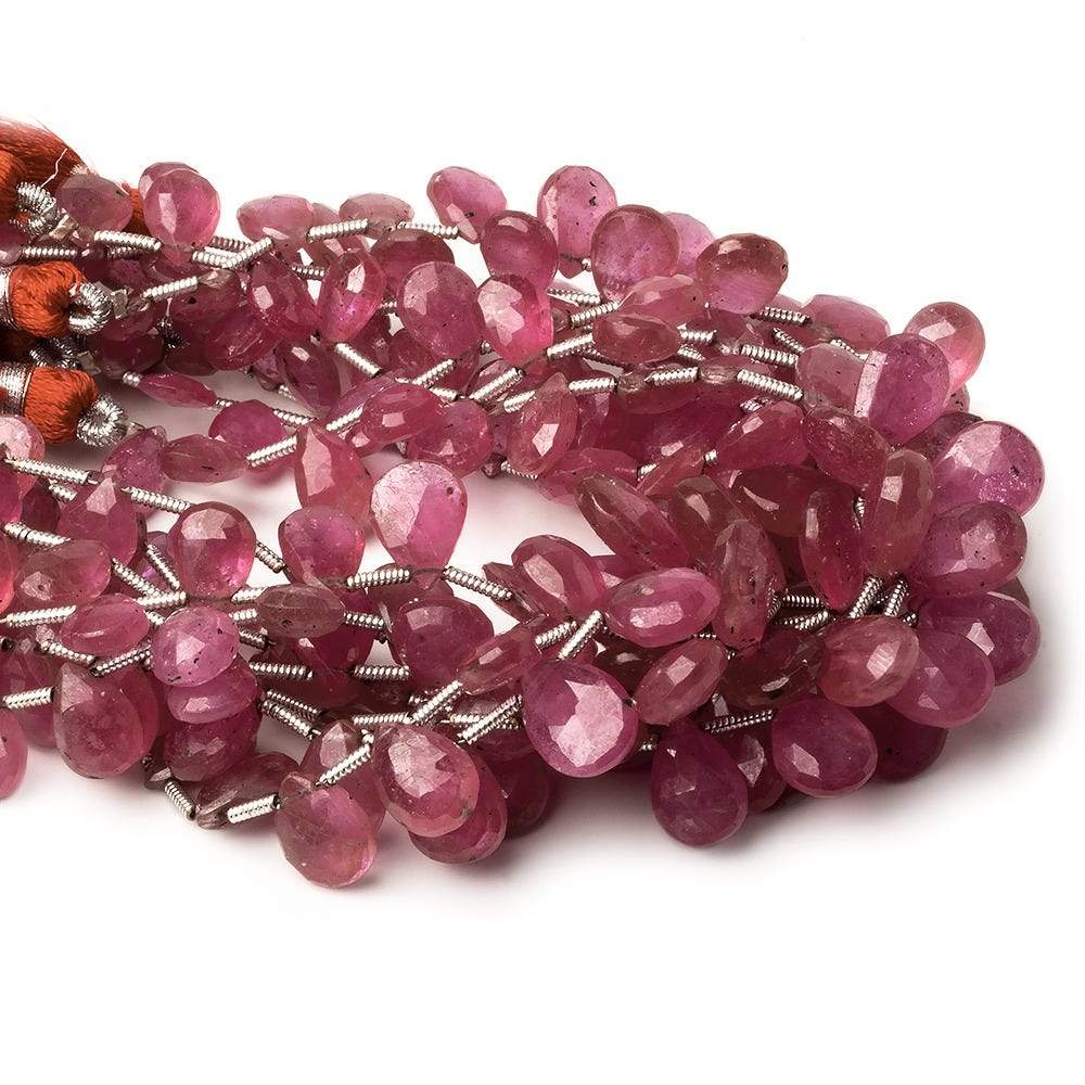 6x5-11x8mm Ruby Faceted Pear Briolettes 8 inch 26 beads - Beadsofcambay.com