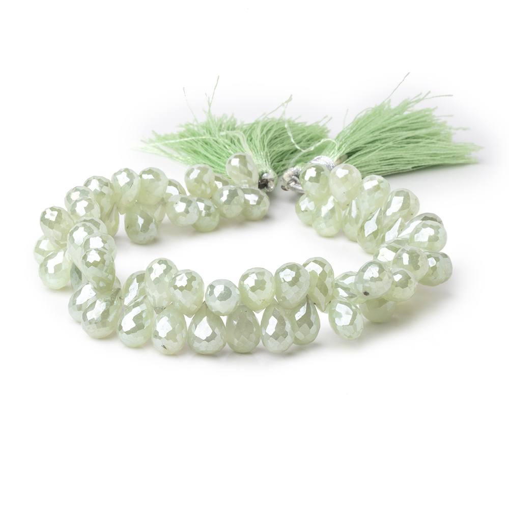 6x5-12x6mm Mystic Prehnite Faceted Tear Drop Beads 8 inch 65 pieces - Beadsofcambay.com