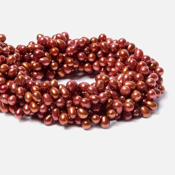 6x5-7x5mm Dark Salmon Top Drilled Oval Freshwater Pearls 16 inch 84 pieces - Beadsofcambay.com