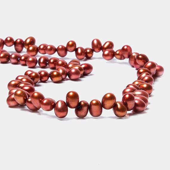 6x5-7x5mm Dark Salmon Top Drilled Oval Freshwater Pearls 16 inch 84 pieces - Beadsofcambay.com