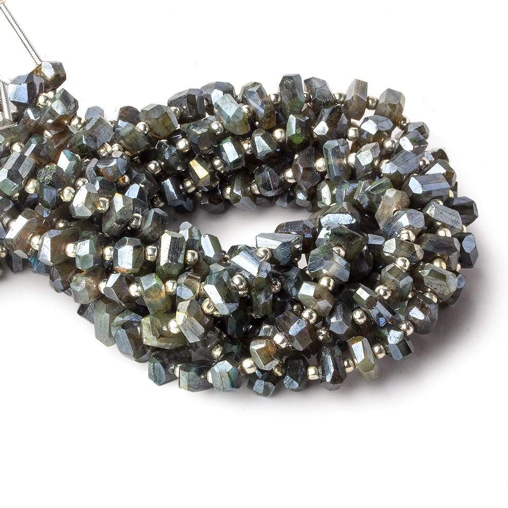 6x5-7x5mm Mystic Labradorite center drilled faceted nuggets 8 inch 33 beads - Beadsofcambay.com