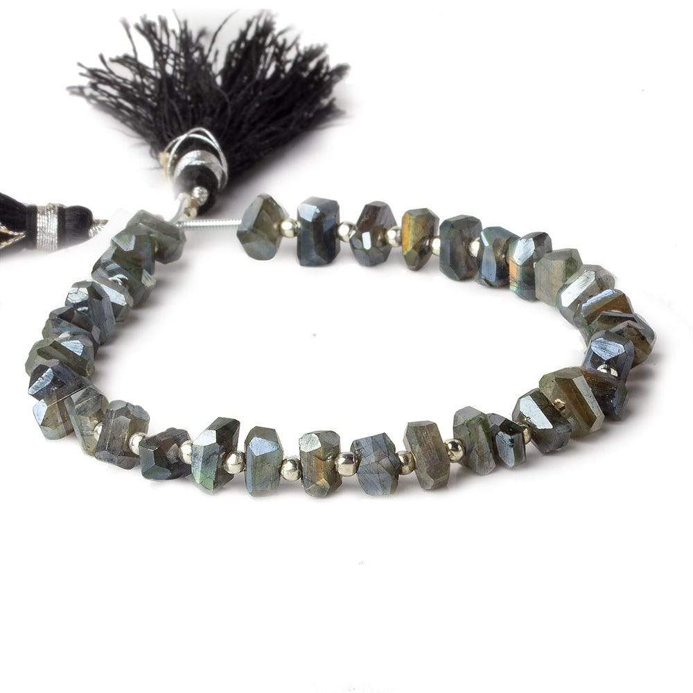 6x5-7x5mm Mystic Labradorite center drilled faceted nuggets 8 inch 33 beads - Beadsofcambay.com