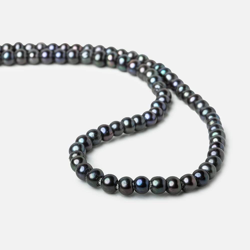6x5-7x6mm Dark Navy Silver Off Round 2.5mm Large Hole Freshwater Pearl 75 pcs - Beadsofcambay.com