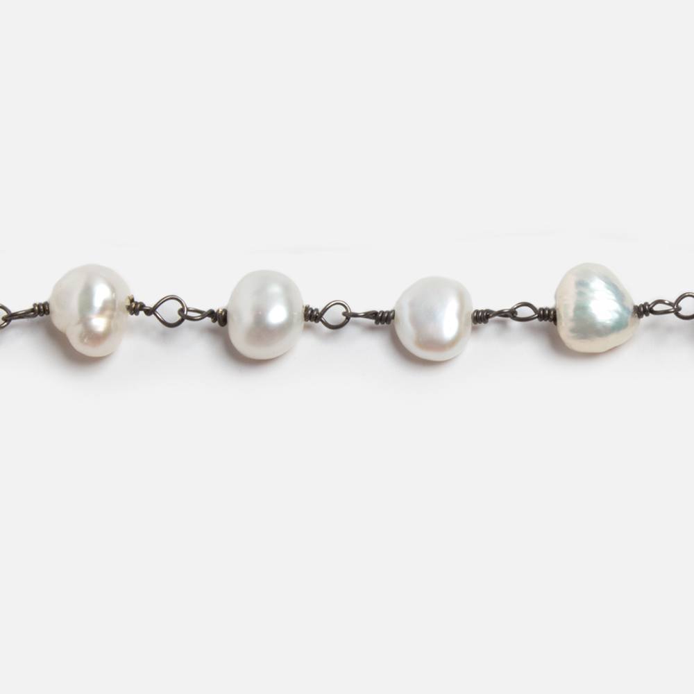 6x5-7x6mm Off White Baroque Pearl Black Gold plated Chain by the foot 25 pcs - Beadsofcambay.com
