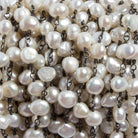 6x5-7x6mm Off White Baroque Pearl Black Gold plated Chain by the foot 25 pcs - Beadsofcambay.com