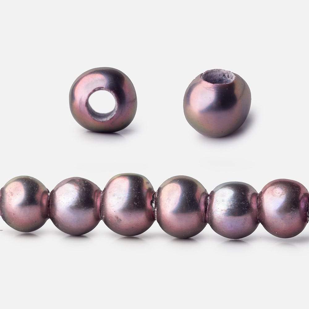 6x5-7x6mm Pink Peacock Silver Off Round 2.5mm Large Hole Freshwater Pearl 75 pcs - Beadsofcambay.com