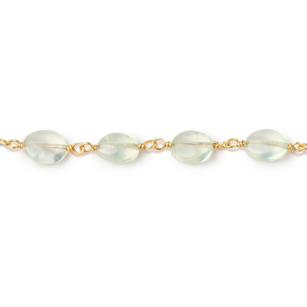 6x5-7x6mm Prehnite Plain Oval Beads on Vermeil Chain - Beadsofcambay.com