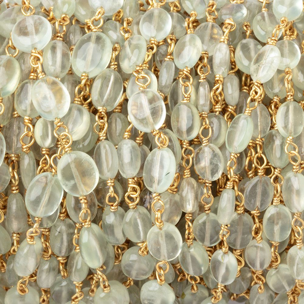 6x5-7x6mm Prehnite Plain Oval Beads on Vermeil Chain - Beadsofcambay.com