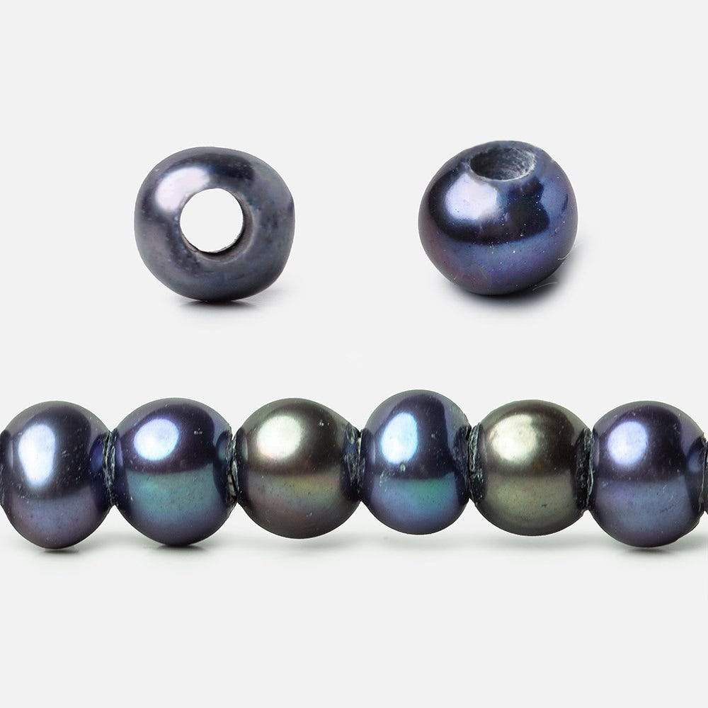 6x5-7x6mm Shaded Navy Off Round 2.5mm Large Hole Freshwater Pearl 75 pcs - Beadsofcambay.com