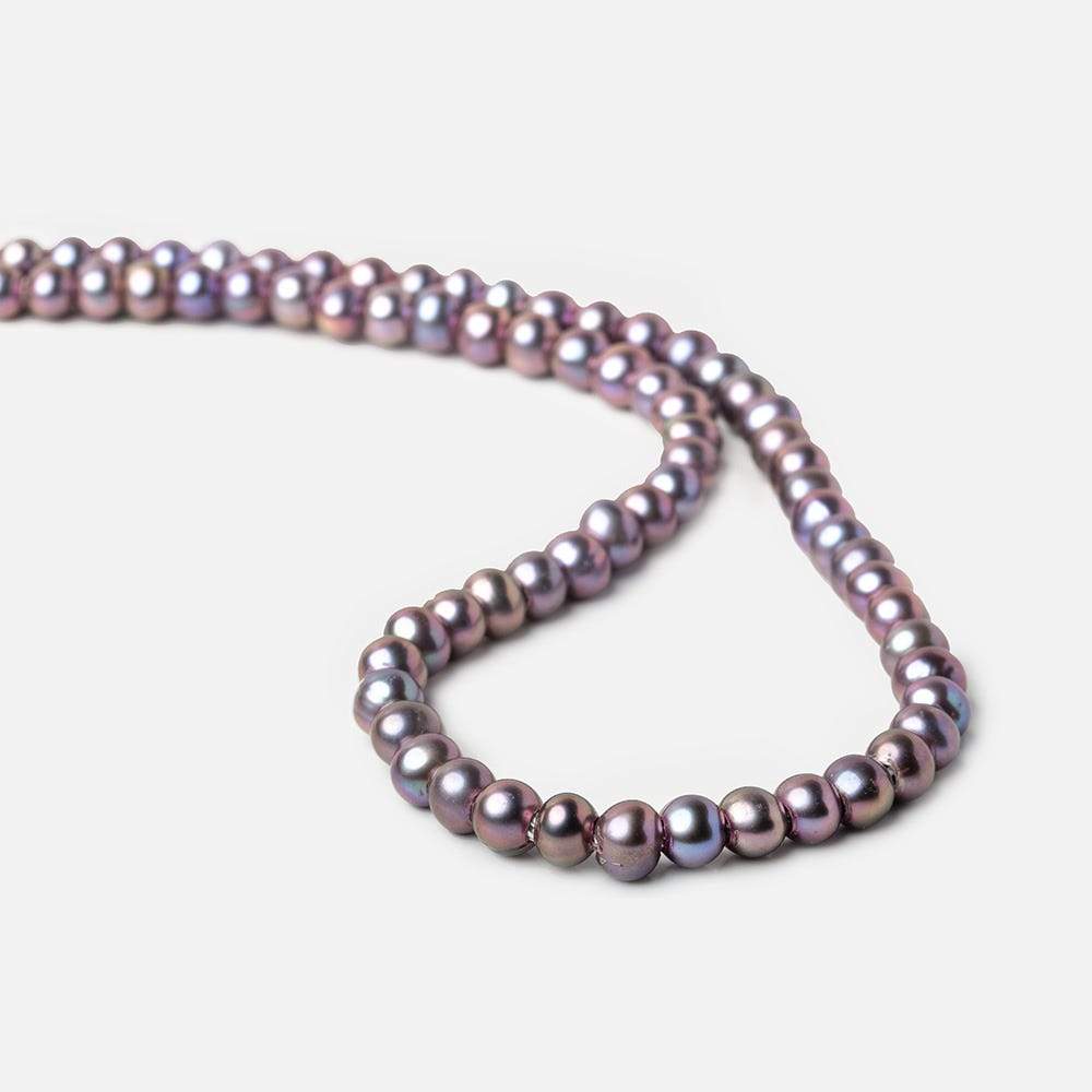 6x5-7x6mm Violet Peacock Off Round 2.5mm Large Hole Freshwater Pearl 75 pcs - Beadsofcambay.com