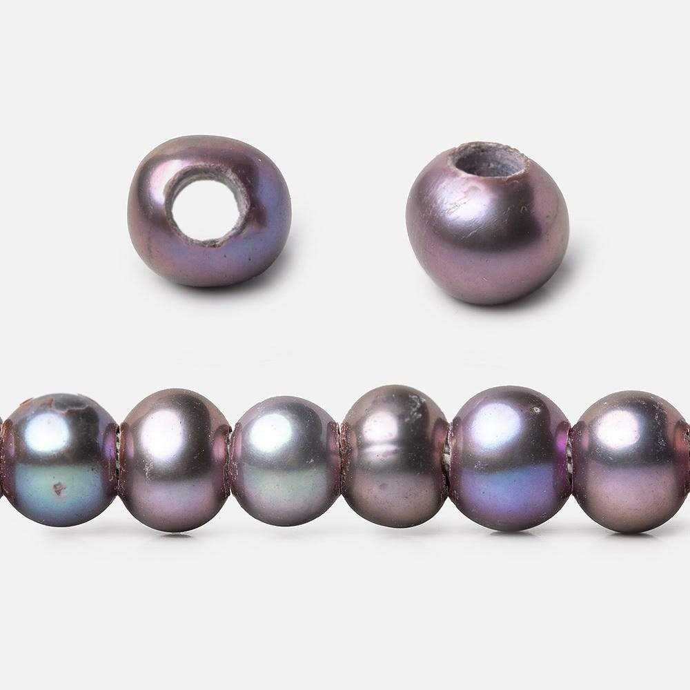6x5-7x6mm Violet Peacock Off Round 2.5mm Large Hole Freshwater Pearl 75 pcs - Beadsofcambay.com
