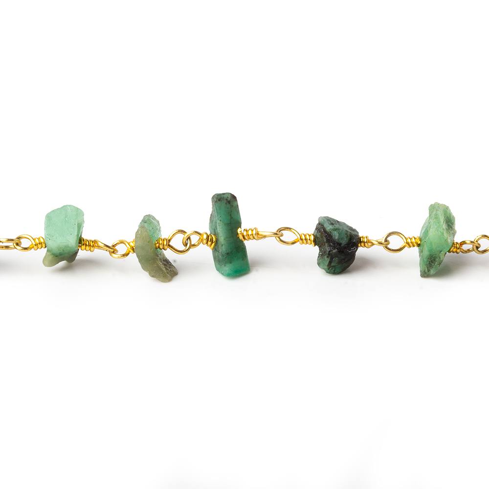 6x5-8x4mm Matte Emerald Chips Gold plated Chain by the foot 34 pieces - Beadsofcambay.com