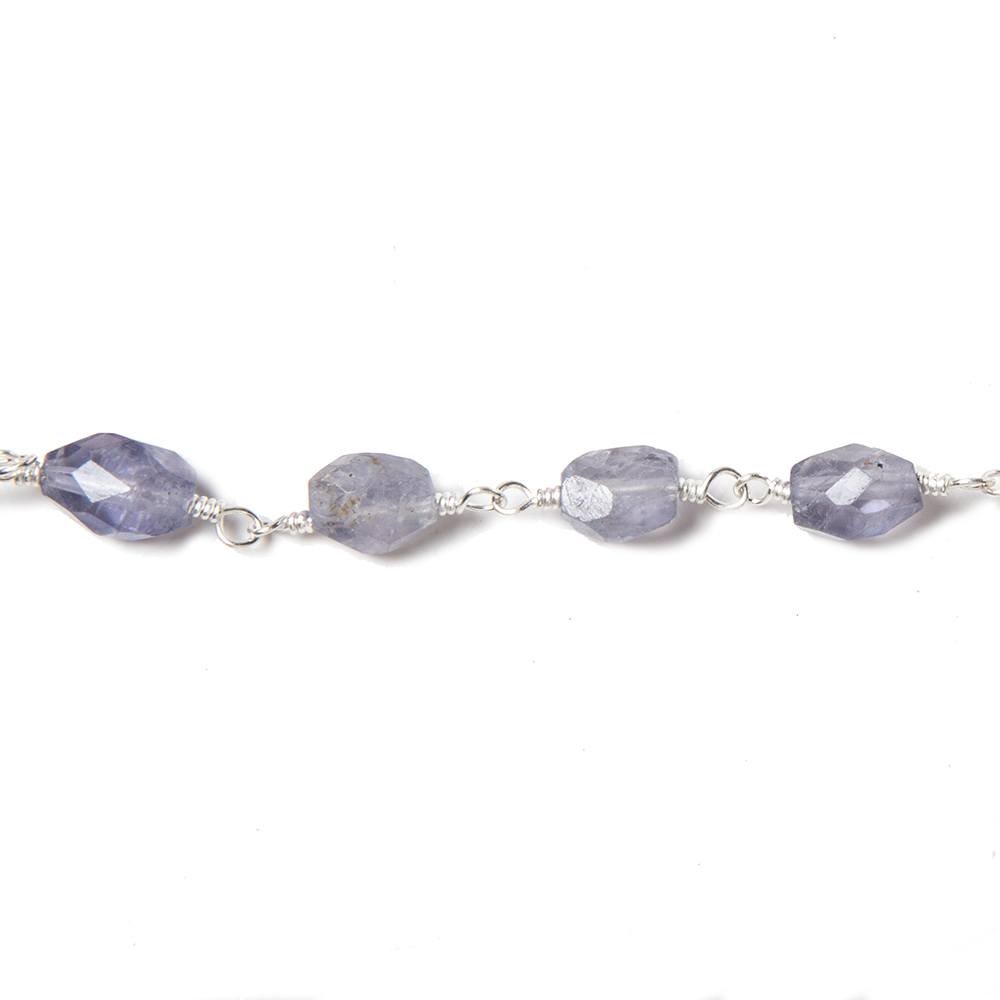 6x5-8x5mm Iolite faceted nugget Silver Chain by the foot 21 pieces - Beadsofcambay.com