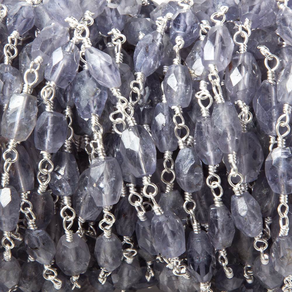 6x5-8x5mm Iolite faceted nugget Silver Chain by the foot 21 pieces - Beadsofcambay.com