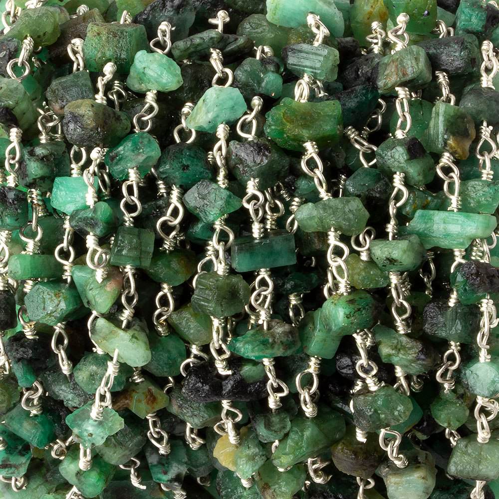 6x5-8x5mm Matte Emerald Chips Silver plated Chain by the foot 32 pieces - Beadsofcambay.com