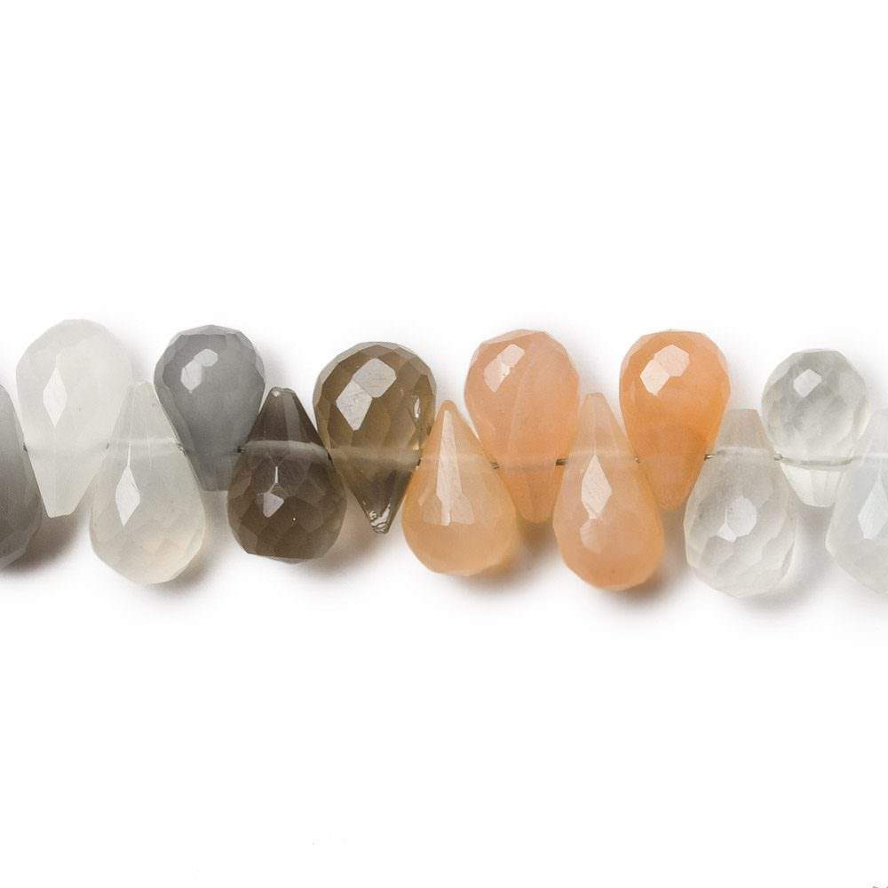 6x5-8x6mm Multi Color Moonstone Faceted Tear Drop Beads 8 inch 59 beads AA - Beadsofcambay.com