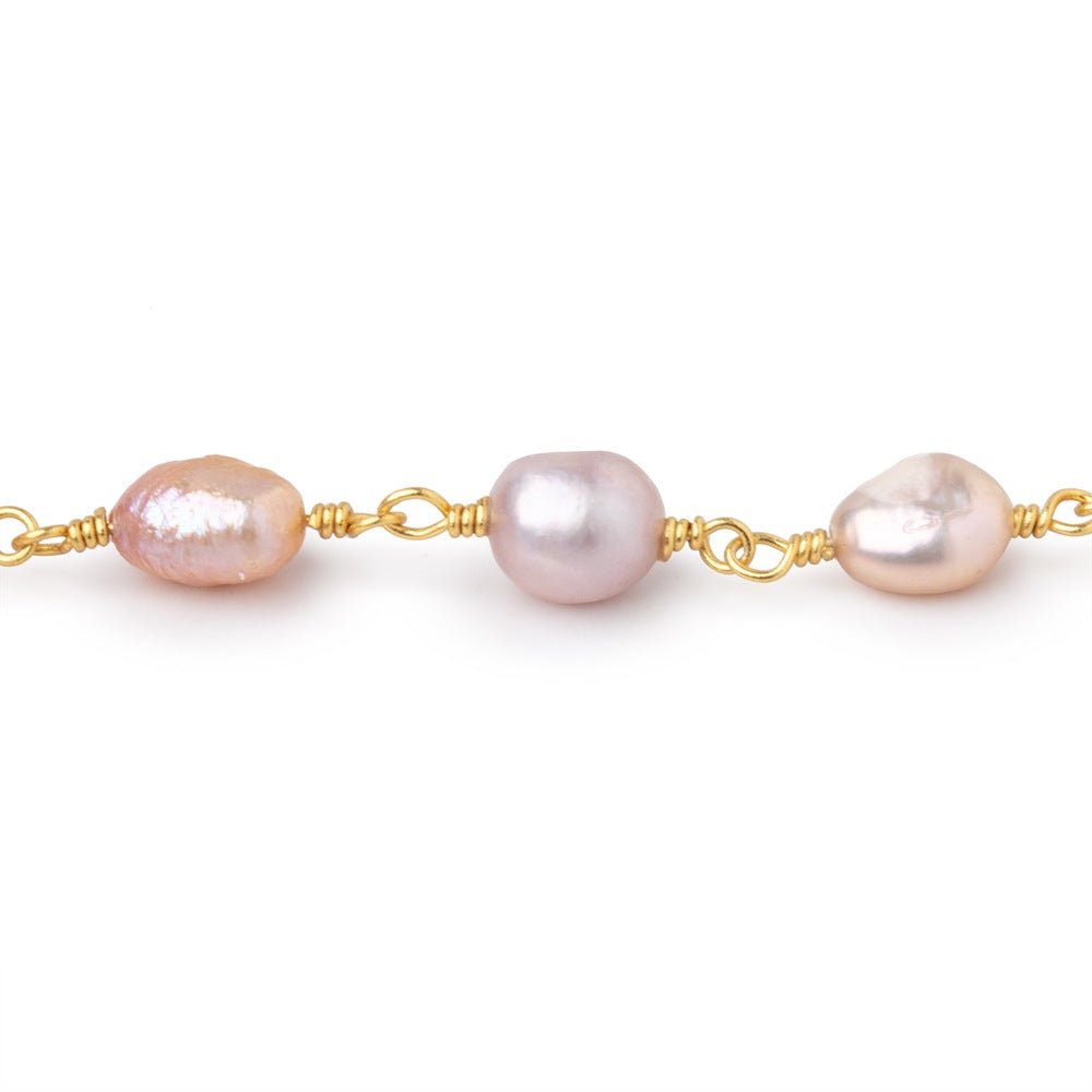 6x5-8x6mm Rose Pink Baroque Pearls on Gold Plated Chain - Beadsofcambay.com