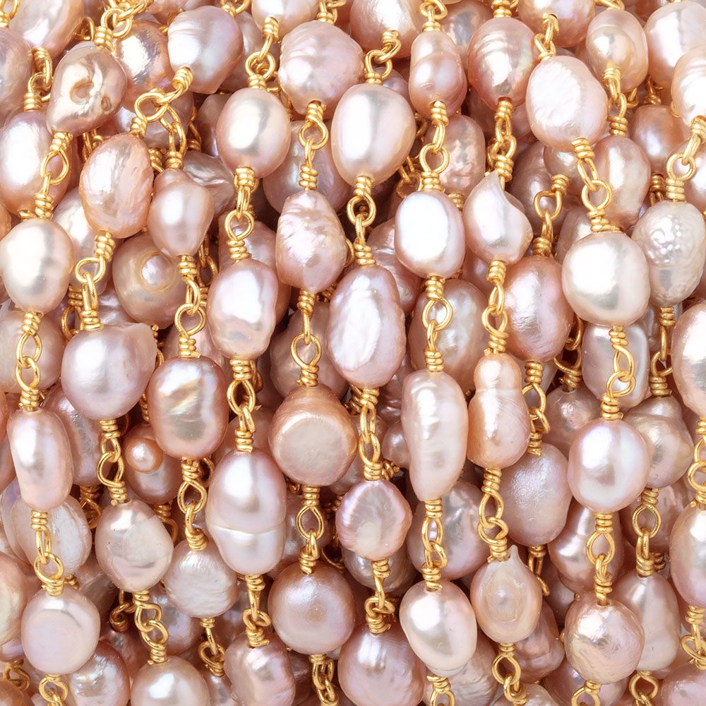6x5-8x6mm Rose Pink Baroque Pearls on Gold Plated Chain - Beadsofcambay.com