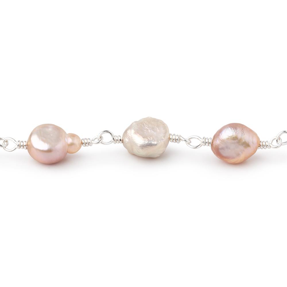 6x5-8x6mm Rose Pink Baroque Pearls on Silver Plated Chain - Beadsofcambay.com