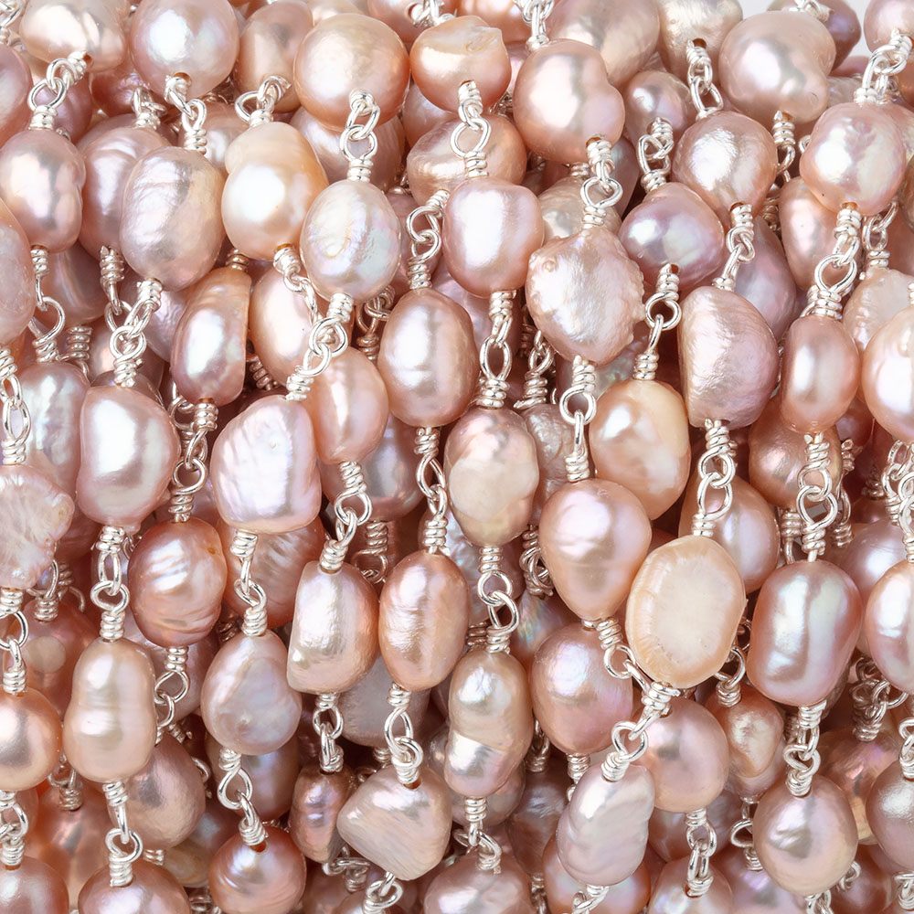 6x5-8x6mm Rose Pink Baroque Pearls on Silver Plated Chain - Beadsofcambay.com