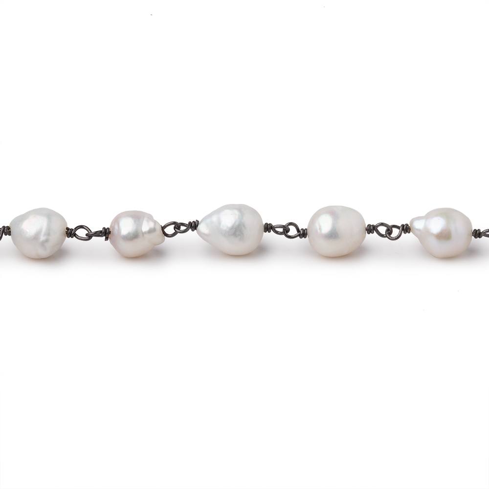 6x5-8x6mm White Petite Ultra Baroque Pearls on Black Gold .925 Chain - Beadsofcambay.com