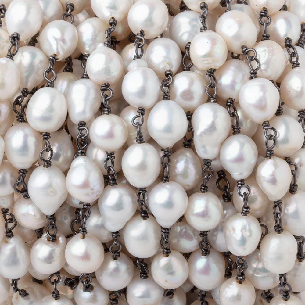 6x5-8x6mm White Petite Ultra Baroque Pearls on Black Gold .925 Chain - Beadsofcambay.com