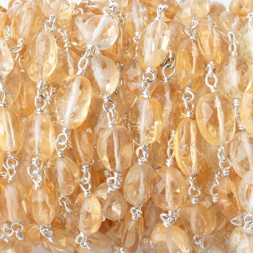 6x5-9x6mm Citrine Faceted Ovals on .925 Silver Chain by the Foot 22 beads - Beadsofcambay.com