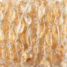 6x5-9x6mm Citrine Faceted Ovals on .925 Silver Chain by the Foot 22 beads - Beadsofcambay.com