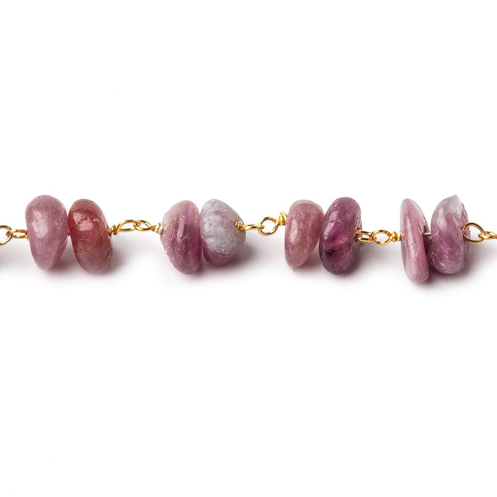 6x5-9x6mm Pink Tourmaline plain chips Vermeil Chain by the foot 56 beads per - Beadsofcambay.com