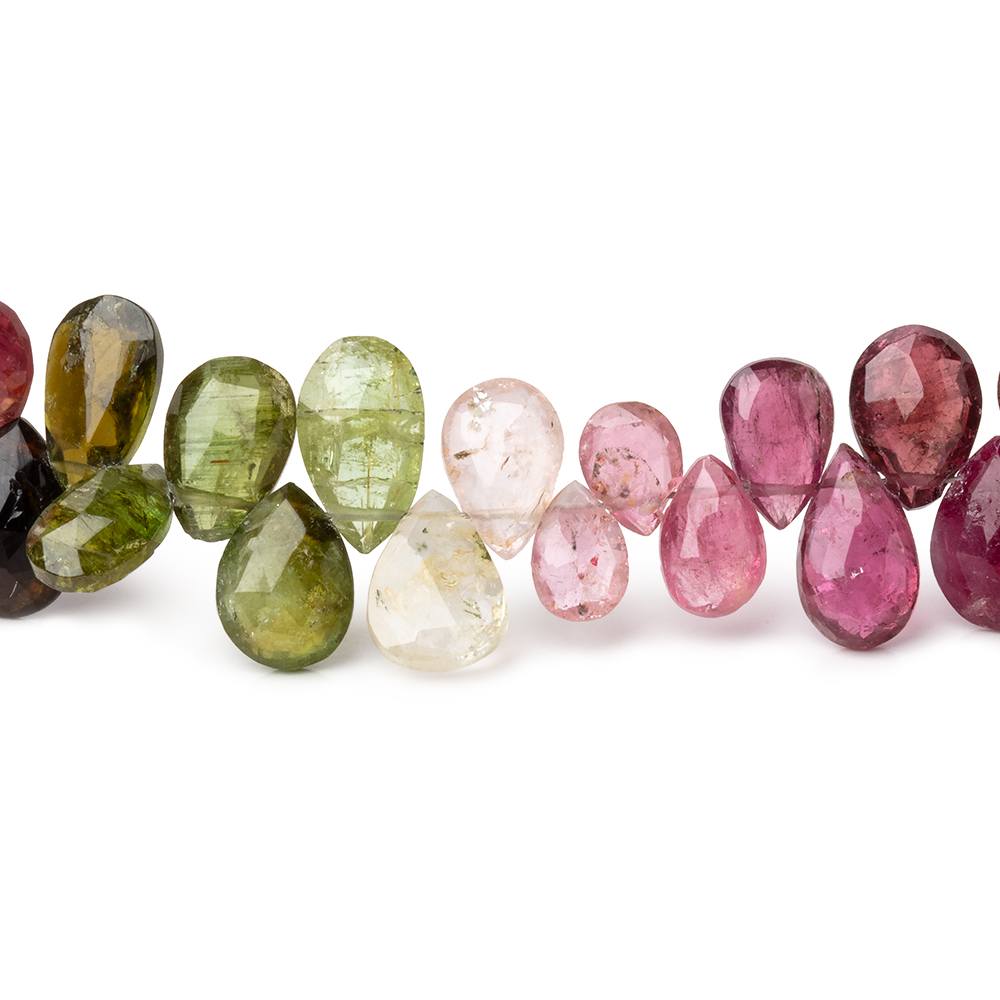 6x5-9x7mm Multi Color Tourmaline Faceted Pear Beads 8.5 inch 66 pieces - Beadsofcambay.com
