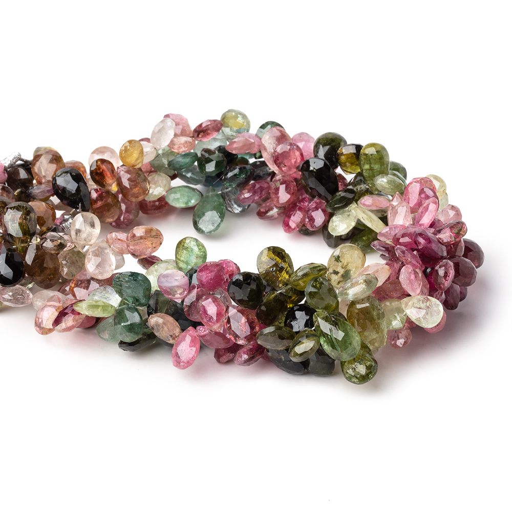 6x5-9x7mm Multi Color Tourmaline Faceted Pear Beads 8.5 inch 66 pieces - Beadsofcambay.com