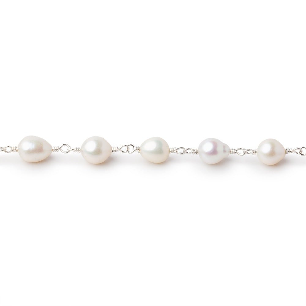 6x5.5-6.5x6mm Off White Petite Ultra Baroque Pearls on .925 Silver Chain - Beadsofcambay.com