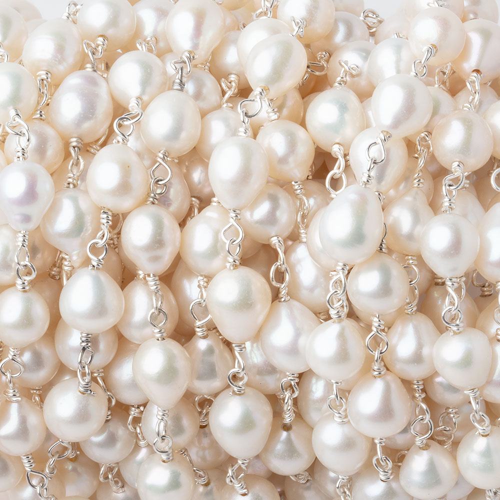 6x5.5-6.5x6mm Off White Petite Ultra Baroque Pearls on .925 Silver Chain - Beadsofcambay.com