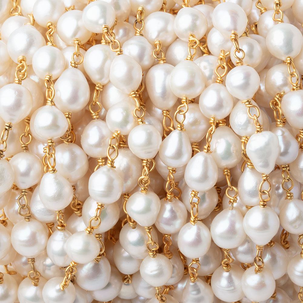 6x5.5-6.5x6mm Off White Petite Ultra Baroque Pearls on Vermeil Chain - Beadsofcambay.com