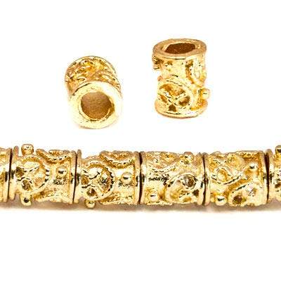 6x5mm 22kt Gold Plated Copper Bead Bali Tube, Large Hole *DISCONTINUED* - Beadsofcambay.com