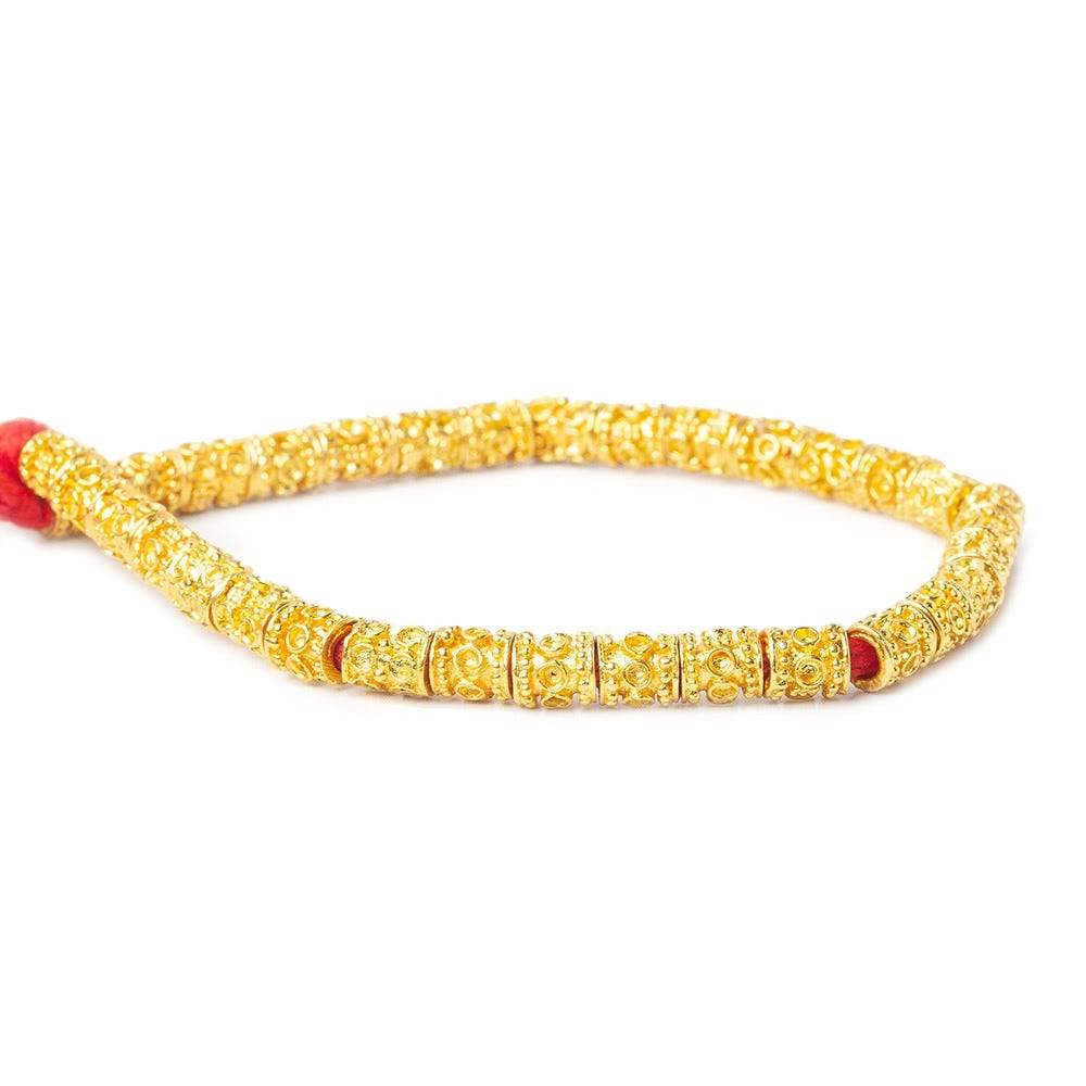 6x5mm 22kt Gold Plated Copper Bead Miligrain and Circle Tube Large Hole 8 inch 33 pieces - Beadsofcambay.com