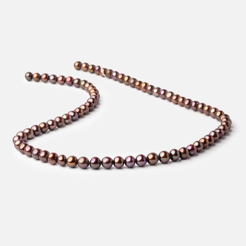 6x5mm Chocolate Brown Side Drilled Off Round Freshwater Pearls 16 inch 76 pieces - Beadsofcambay.com