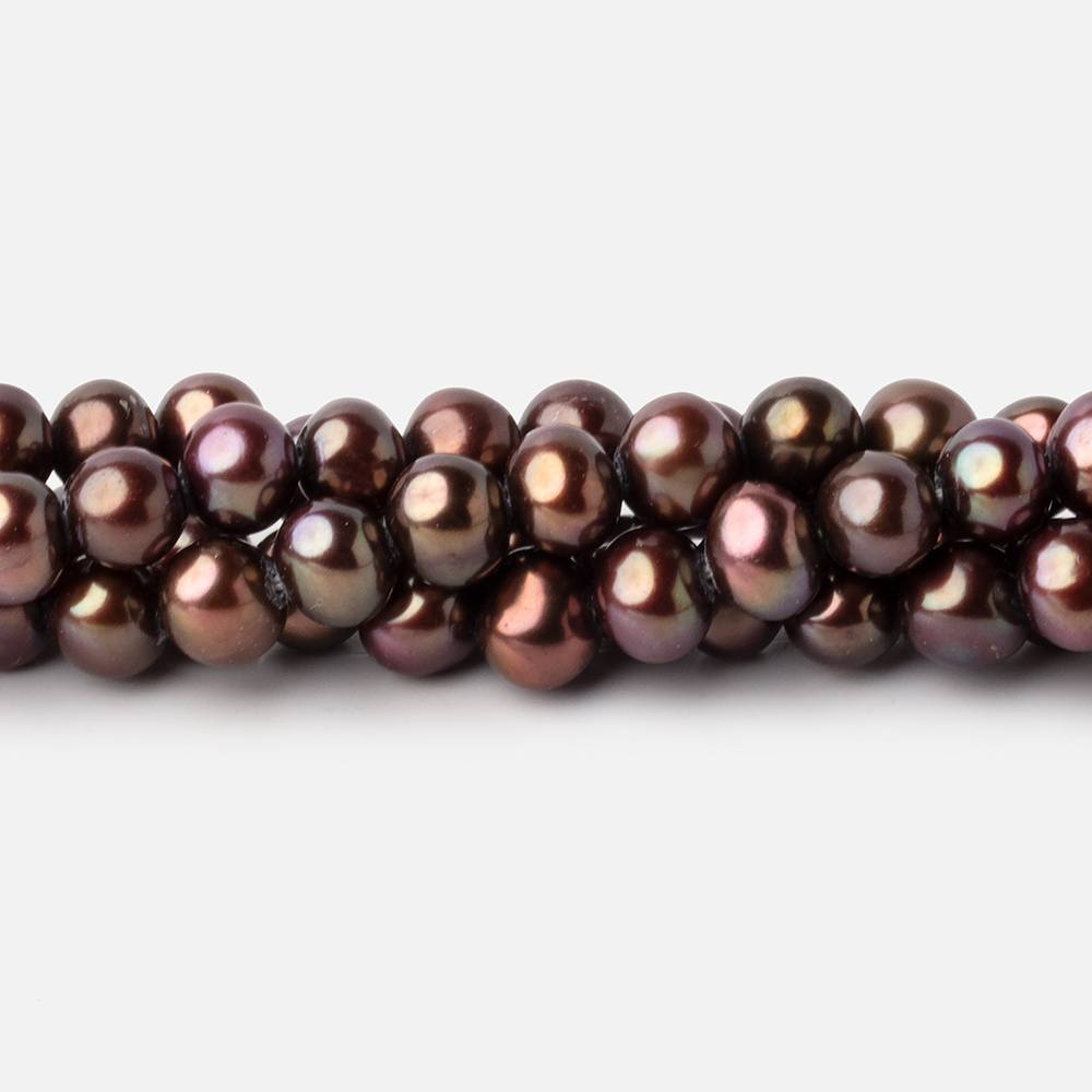 6x5mm Chocolate Brown Side Drilled Off Round Freshwater Pearls 16 inch 76 pieces - Beadsofcambay.com