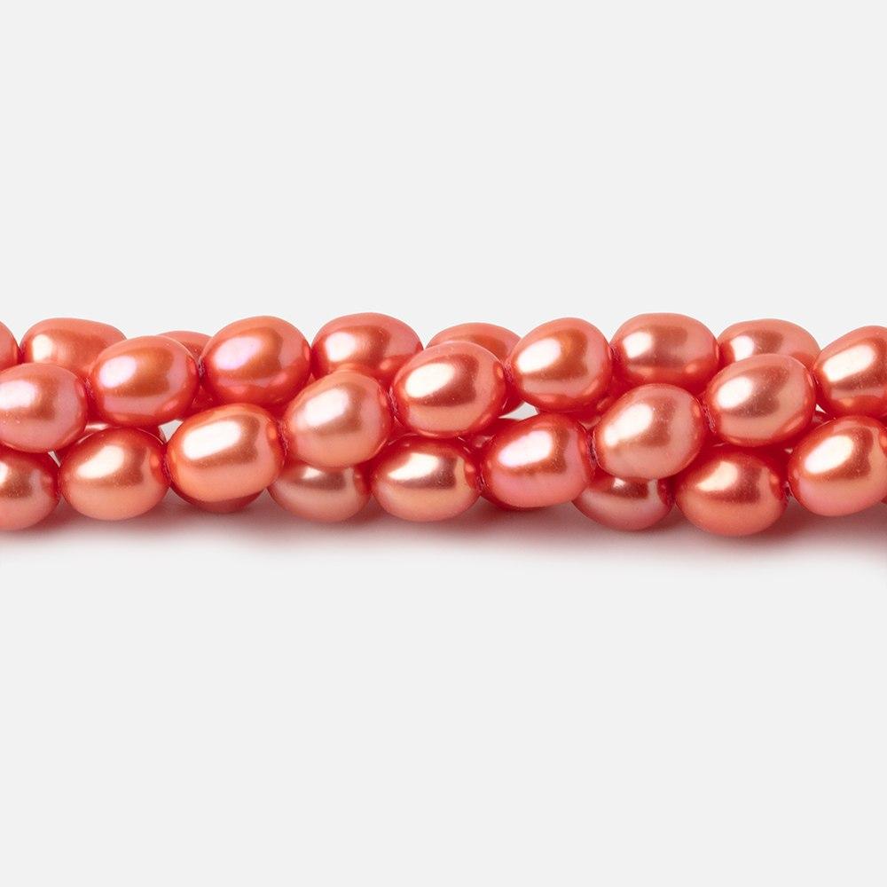6x5mm Coral Straight Drill Oval Freshwater Pearl 15.5 inch 60 pieces - Beadsofcambay.com