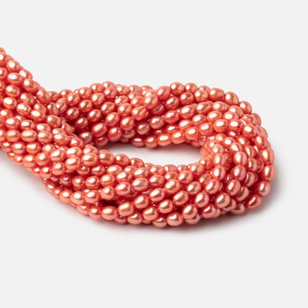 6x5mm Coral Straight Drill Oval Freshwater Pearl 15.5 inch 60 pieces - Beadsofcambay.com