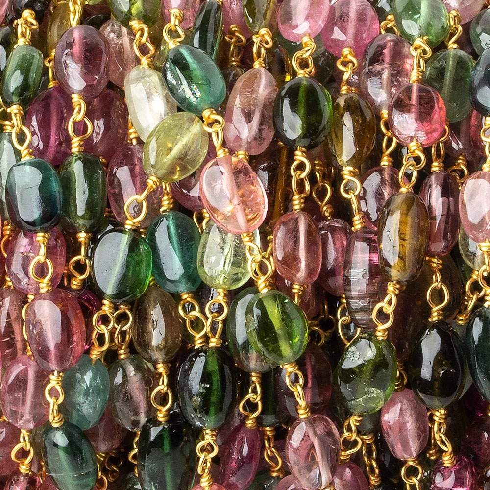 6x5mm Multi Color Tourmaline plain oval Vermeil Chain by the foot - Beadsofcambay.com