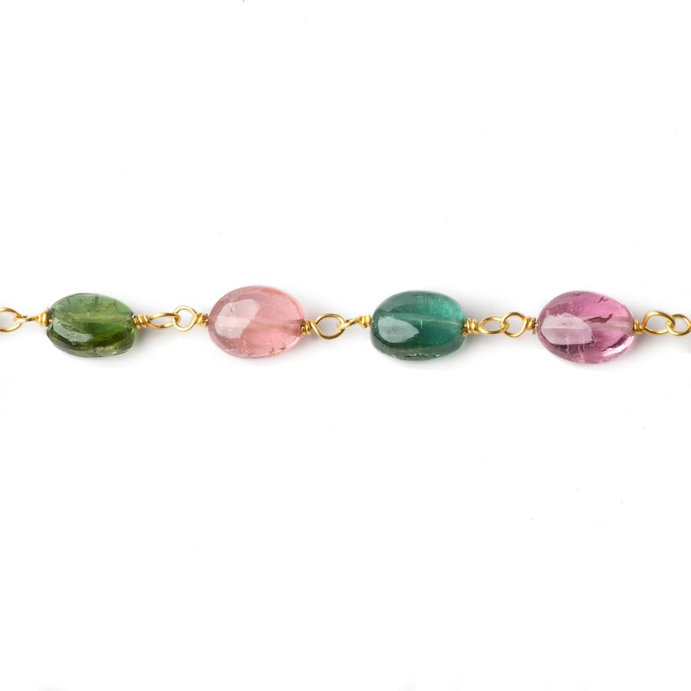 6x5mm Multi Color Tourmaline plain oval Vermeil Chain by the foot - Beadsofcambay.com