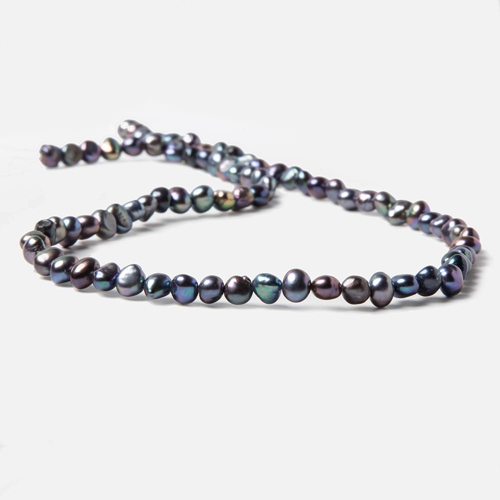 6x5mm Peacock Blue Side Drilled Baroque Freshwater Pearls 16 inch 80 pieces - Beadsofcambay.com