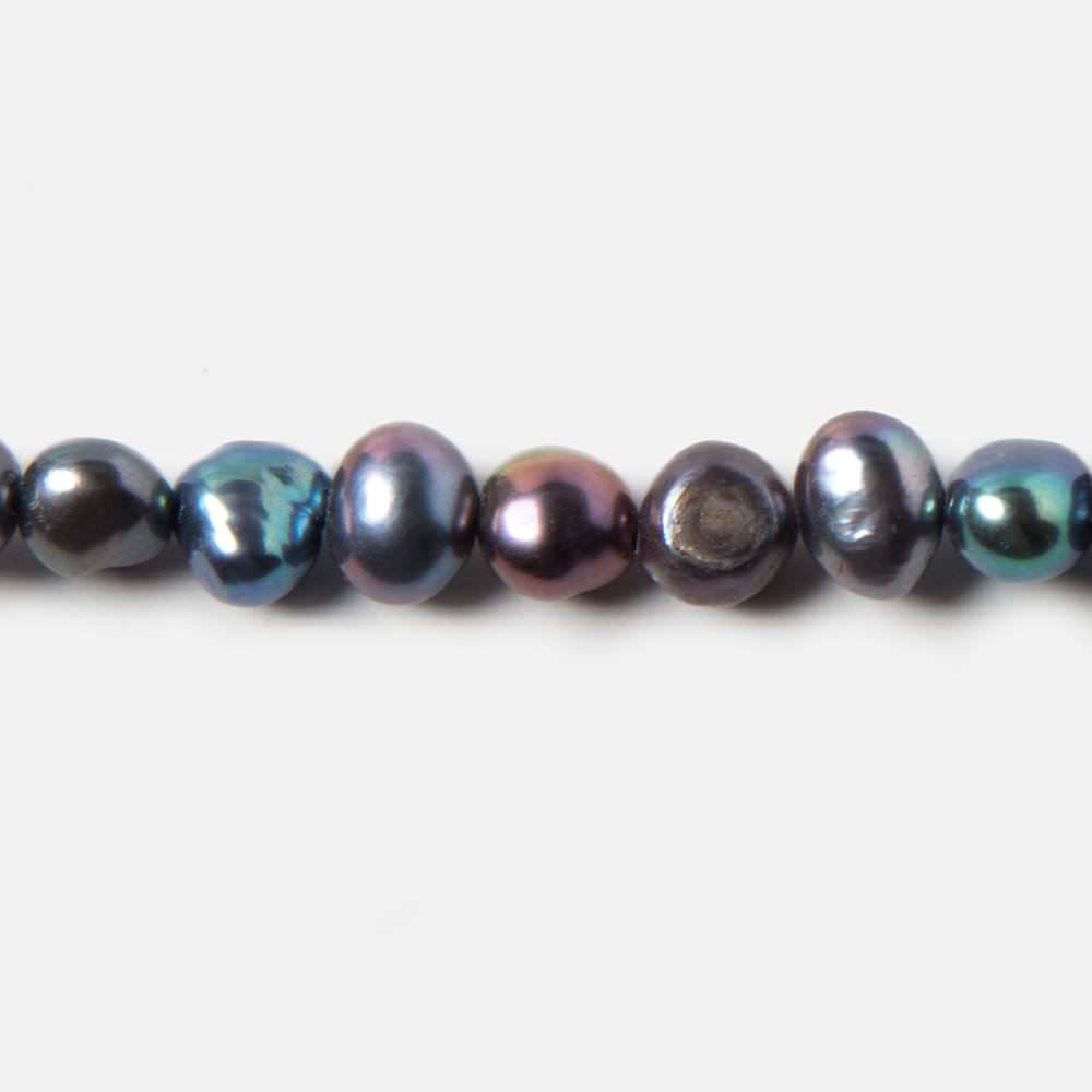 6x5mm Peacock Blue Side Drilled Baroque Freshwater Pearls 16 inch 80 pieces - Beadsofcambay.com