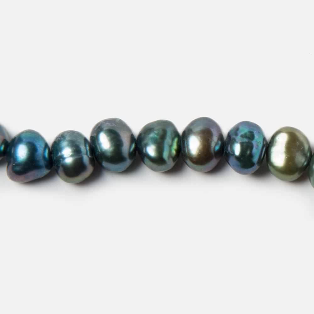 6x5mm Peacock Green Side Drilled Baroque Freshwater Pearls 16 inch 80 pieces - Beadsofcambay.com