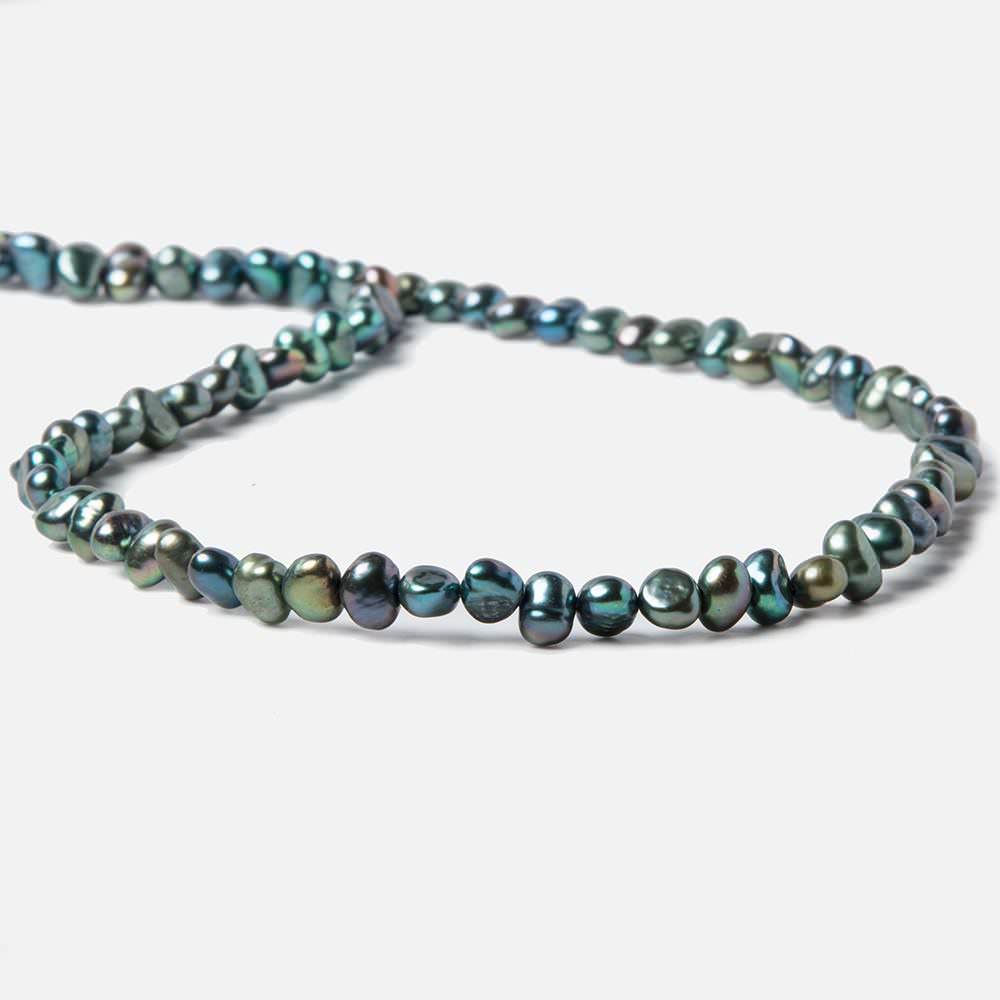 6x5mm Peacock Green Side Drilled Baroque Freshwater Pearls 16 inch 80 pieces - Beadsofcambay.com