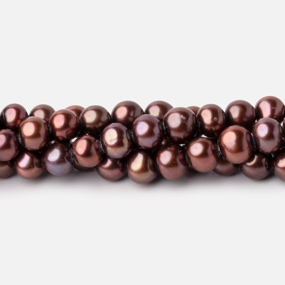 6x5mm Purplish Brown Side Drilled Off Round Freshwater Pearls 15 inch 76 beads - Beadsofcambay.com
